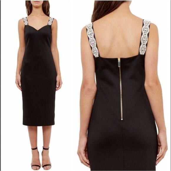 Ted Baker Mally Embellished Strap Black Bodycon Dress Size 2 New - Picture 1 of 15
